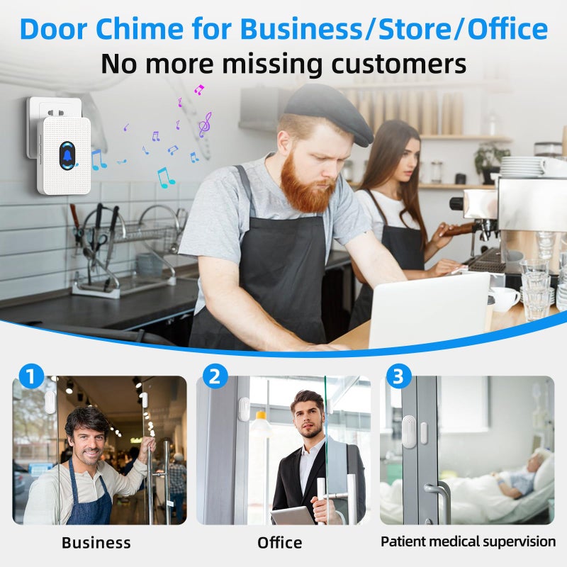 Daytech Wireless Door Chime, Door Dinger for Business Entry/Store/Home/Office, Door Alarms When Opened with 800 Ft Range,20 Chimes 5 Adjustable Volume 2 Sensors + 2 Receivers - Image 3